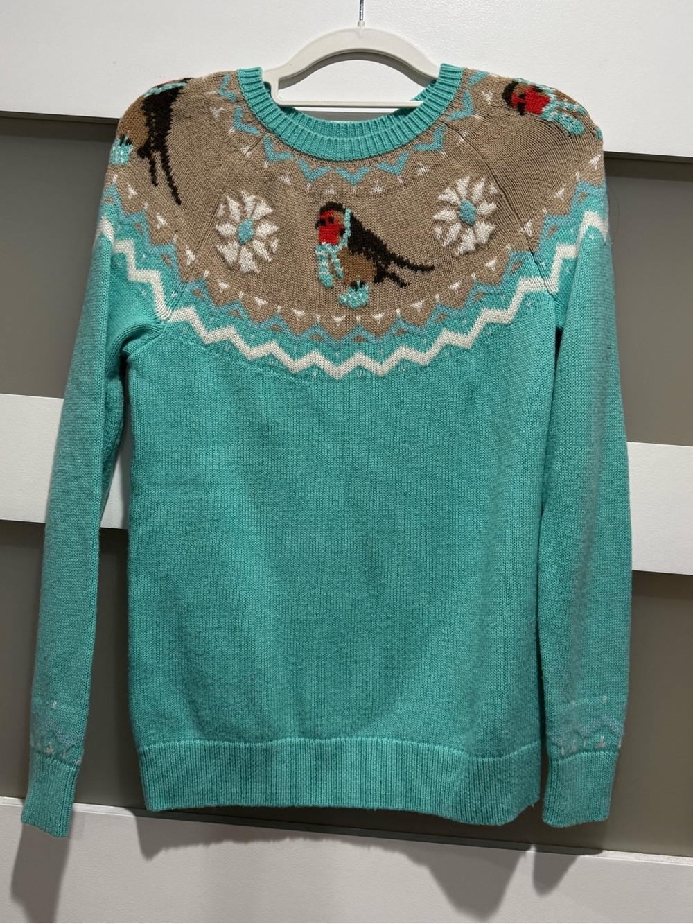 Women’s Aqua Bird Yoke Sweater - Lightweight Crewneck